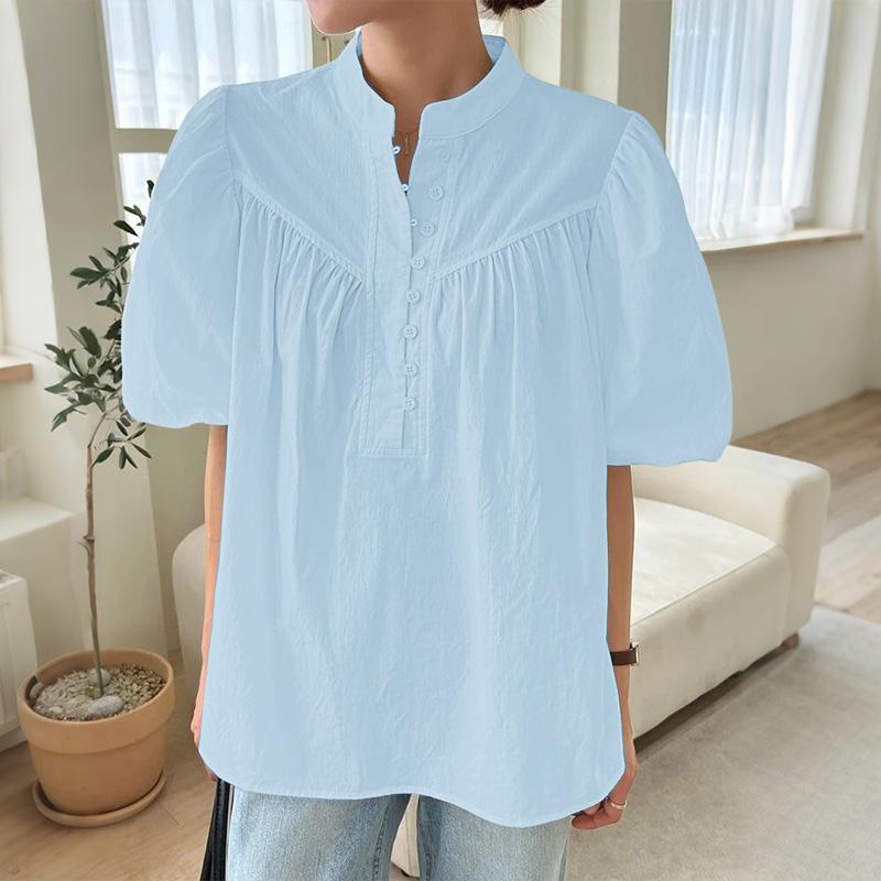 

ZANZEA Женская повседневная блузка с круглым вырезом и коротким рукавом 5XL синий