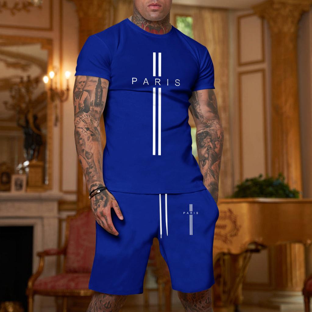 Men's Printed Plus Size Loose Short-Sleeve And Shorts Set Casual Short-Sleeve And Shorts Set