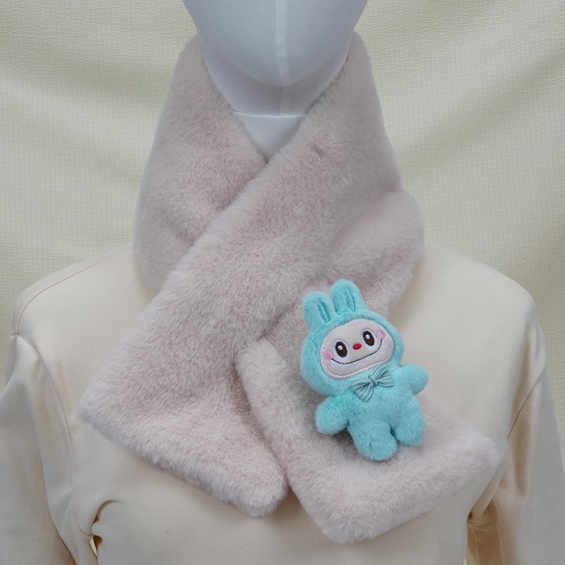 2025 Autumn/Winter Cute Cartoon Plush Scarf: Faux Rabbit Neck Warmer for Girls