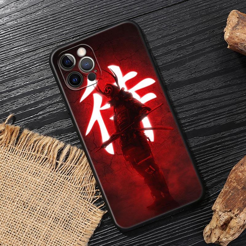 Japan Oni Samurai Yokai Mask Dragon Art Black Cover For Apple iPhone 15 13 14 12 11 Pro Max Mini XS 6 7 8 Plus Cases Soft Fundas