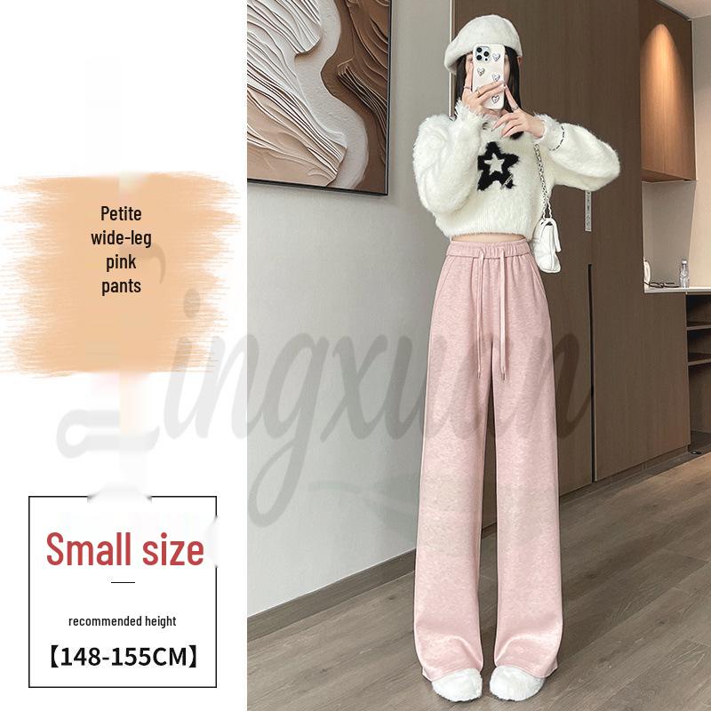 2026 Fall/Winter Off-White High-Waisted Cashmere Wide-Leg Pants with Velvet, Casual Floor-Length for Women