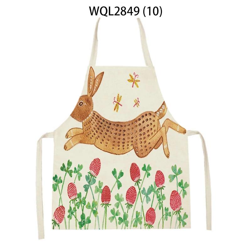 Cute Animal Style Kitchen Aprons Adult Kids Sleeveless Linen Cooking Aprons Cartoon Fox Giraffe Rabbit Pattern Baking Aprons