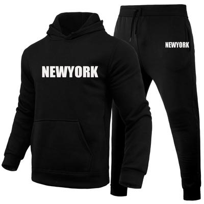 Newyork Letters Printed Sets Winter Tracksuit Men Hooded 2 Piece Sets Mens Outfits Suit Men Fleece Sport Hoodie Sweatpants Two Piece Sets
