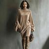 European and American Velvet Turtleneck Loose Dress Women's Long-sleeved Retro Casual Fashion Temperament Commuter Medium and Long Dress