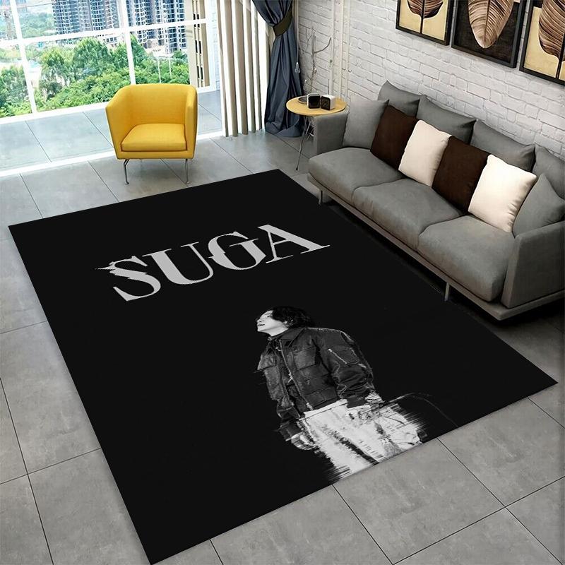 Kpop B-BTS SUGA Agust D Yoon Gi Carpet Rug for Playroom Bedroom Living Room Sofa Home Decor,Area Rug Non-slip Floor Mat Gift