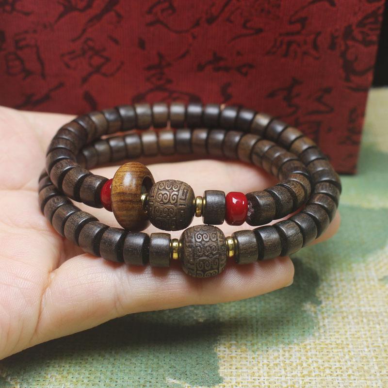 

Chenguibao Wood Tablet Beads Double Loop Bracelet, Ethnic Style Wooden Jewelry for Men and Women