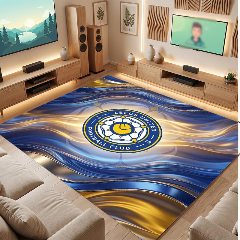 Leeds United Football Print Crystal Velvet Rug, Comfortable Water Absorbent Non Slip Indoor Floor Carpet