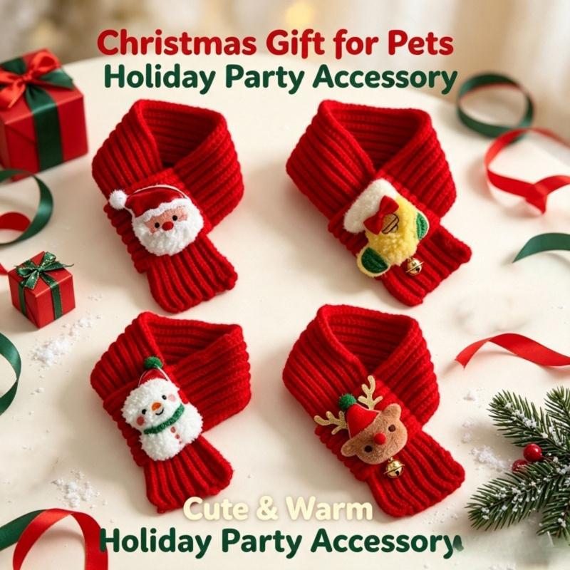 Knitted Pet Scarf Collar Set of 4 for Small Dog and Cats, Christmas Dress Up Neckwear, Soft Neck Scarves for Holiday Photo Accessory