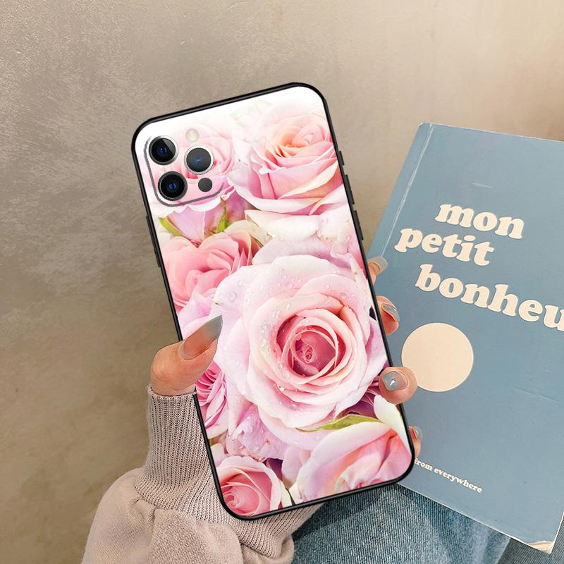 Pink Roses Bouquet Flowers Case For iPhone 17 Air 16 15 14 13 11 12 Pro Max 13 mini XR 15 16 Plus 16e Back Cover Shell