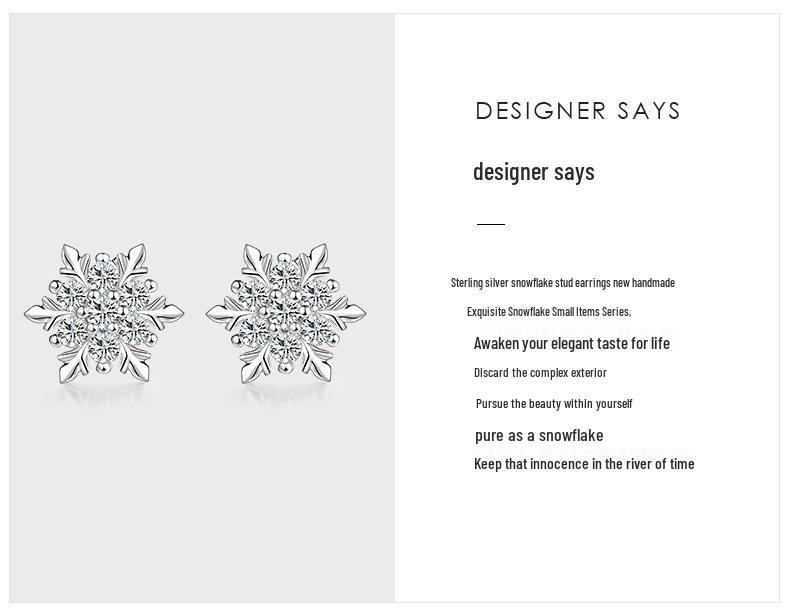 S925 Sterling Silver Snowflake Stud Earrings for Women - Korean Style, Fashionable, Versatile, Simple Christmas Gift.
