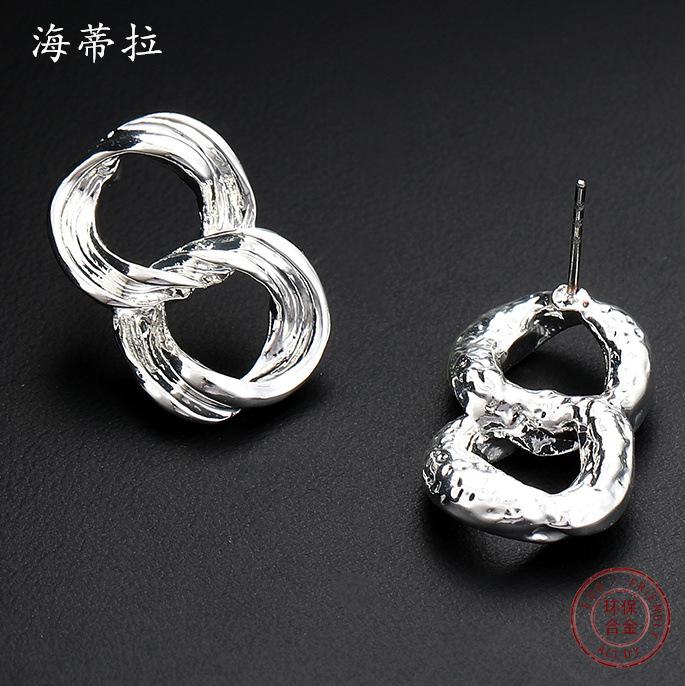 8-Word winding alloy earrings, simple personality and high-end women's stud earrings