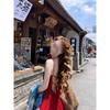 Red Suspender Dress Femininity Backless Suitable for Seaside Vacation Skirt