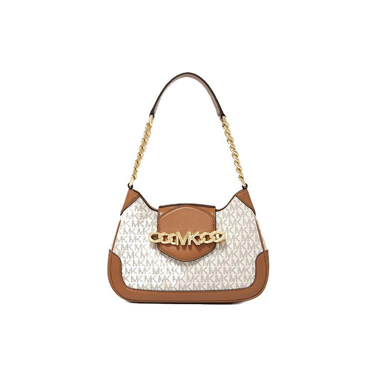 

Michael Kors Hally Vintage Logo Color Block Shoulder Bag Women Shoulder Bag Vanilla-White Acorn-Brown 30F1G2HL1B-149 Small