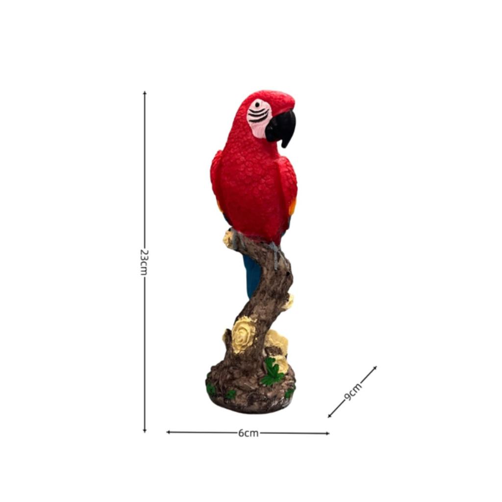 Parrot Figurine with Tree Trunk Base Vibrant Carved for Garden