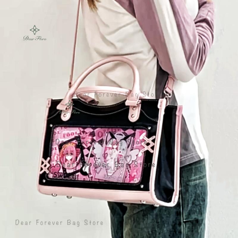 Bolsa Ita Linda Y2K para Chica Bolso Mensajero Transparente Moda Femenina Bolso de Hombro Cruzado Bolso Tote de Exhibición DIY para Dama Bolso de Mano Lolita
