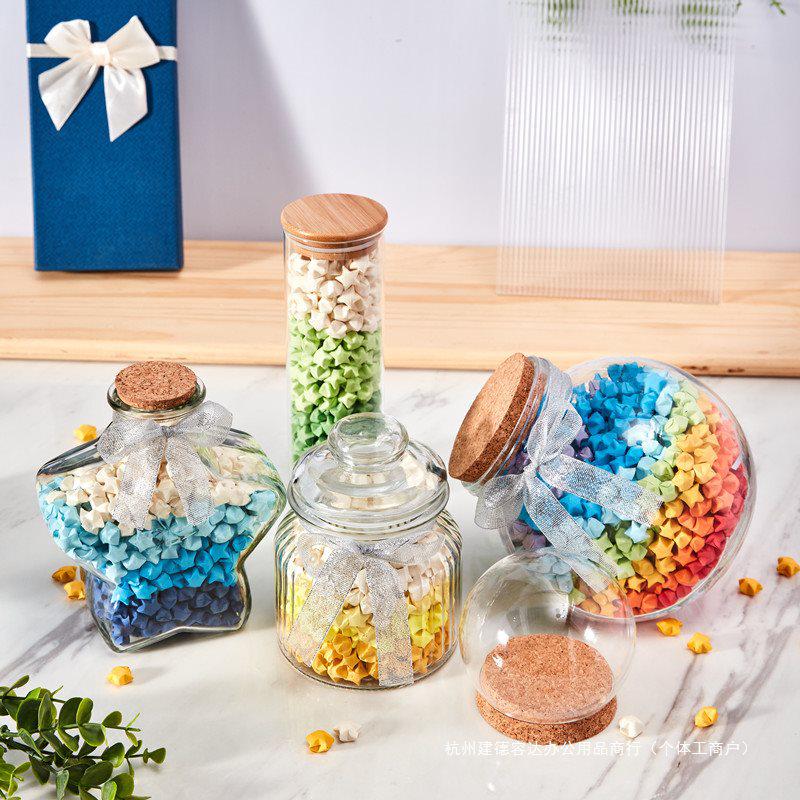 Creative Glass Bottle with Sand, Shells, Lucky Stars, Paper Cranes, and Rainbow Pentagrams
