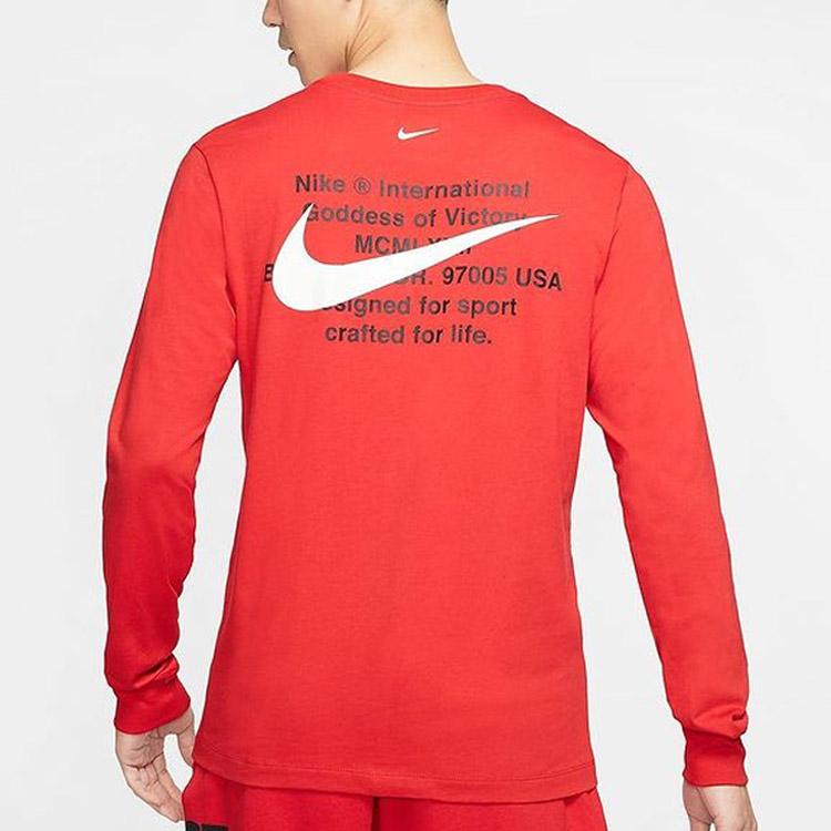 Nike Double Swoosh Print Crew Neck Long Sleeve T-Shirt Men Tops Red CK2260-657