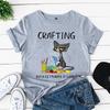 Sommer Kurzarm T-Shirt bedruckt mit Schwarzer Katze Gartenarbeit Lässig Lockeres Oberteil, Modische Reine Baumwoll-T-Shirts Damen