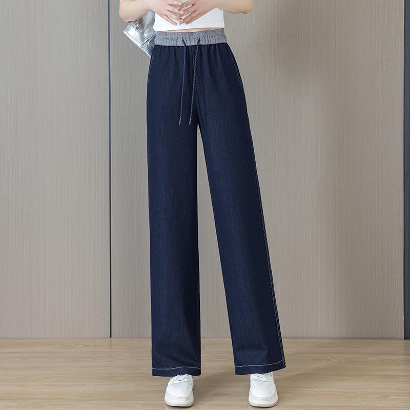 Women s High Waist Tencel Summer Jeans - Ultra-Thin, Ice Silk, Plus Size, Straight, Slimming, Loose, Wide, and Narrow Leg Options Available. 32 [140-150 lbs]