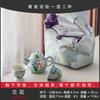 Guochao Hand-Painted Rose, A Pot Of Two Cups Set, Portable Cloth Bag, Outdoor Tea Drinking, High-Value Light Luxury Travel Tea Set