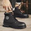 Fashion Italian Handsome Motorcycle Boots Thick Soled Wear-resistant Men's Workwear Boots Trendy Men's Genuine Leather Short Boots