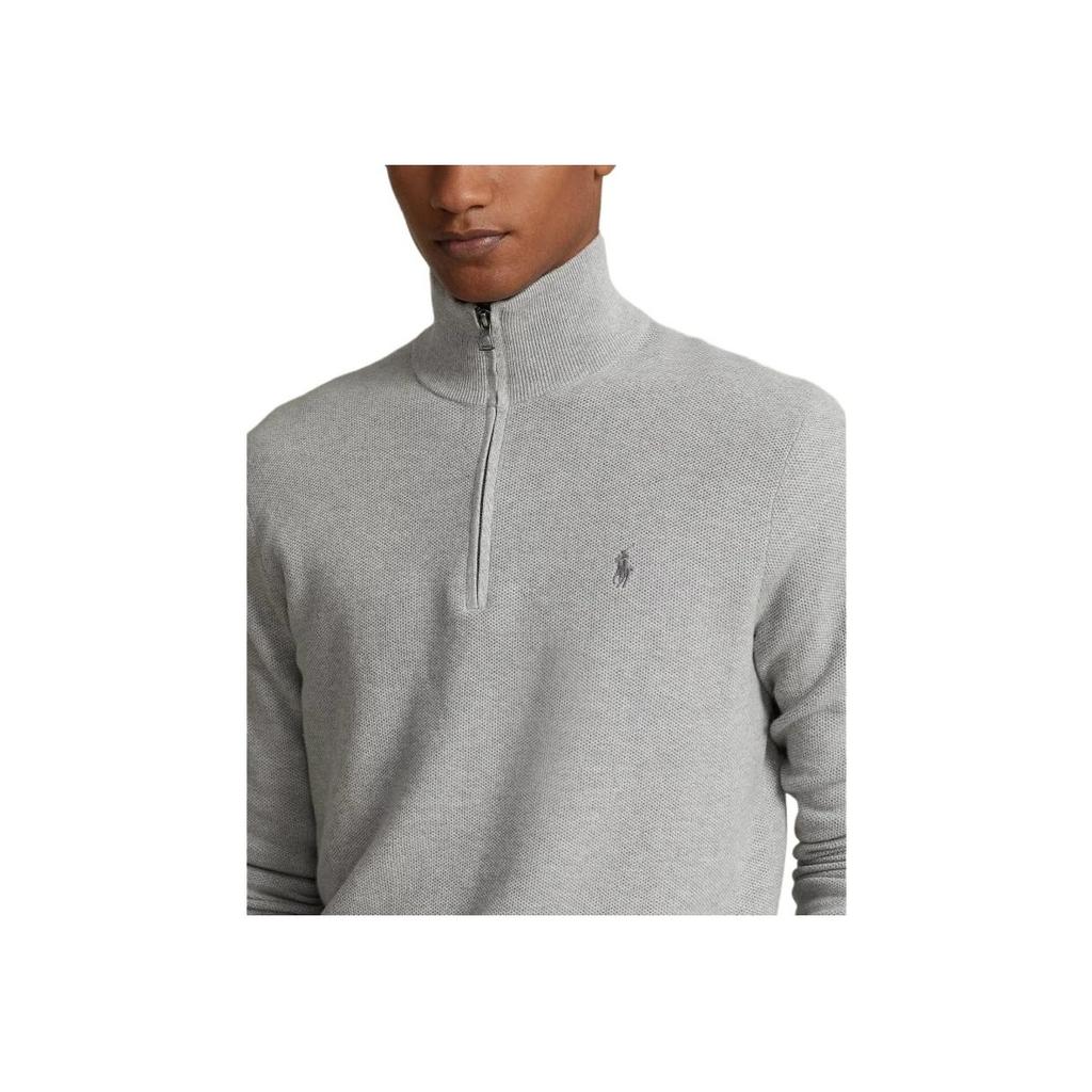 Polo Ralph Lauren Logo Embroidered Half-Zip High Neck Long Sleeve Knit Sweater Men sweater Gray 710932304-002