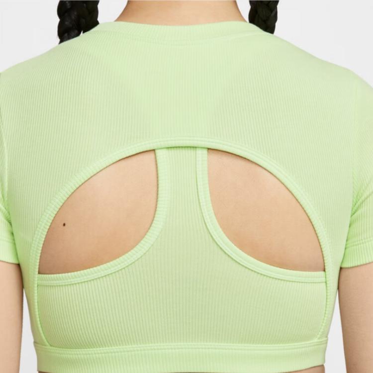 Nike Sportswear Classics Einfarbig Schlicht Bequemes Kurzarm-T-Shirt Damen Tops Hell-Linde Schwarz HF5418-360