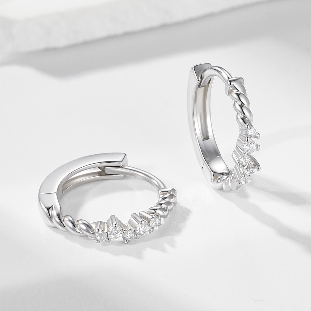 Luxury S925 Sterling Silver Diamond-encrusted Buckles Earrings for Women Trendy Gold Plated Stacked Zircon Huggie Hoop Earrings