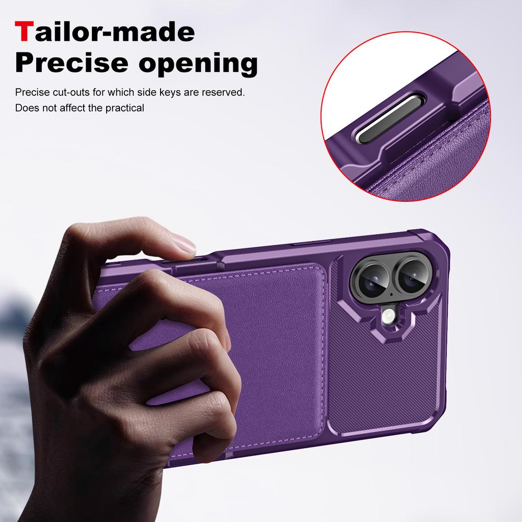 ZM11 For iPhone 16 Case Card Slot Kickstand PU+TPU Phone Cover