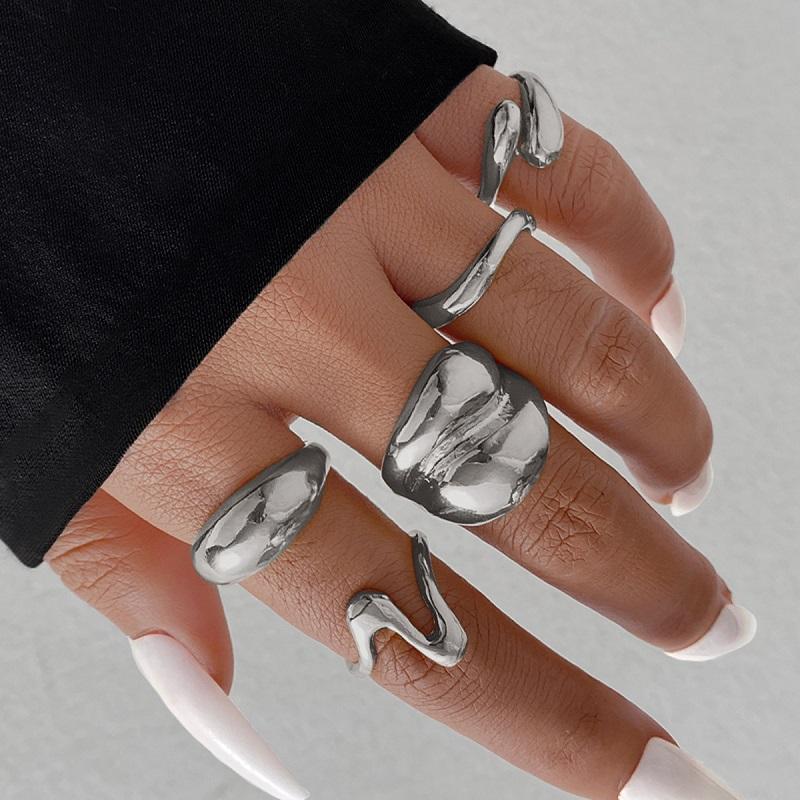 6Pcs/Set Vintage Gold Color Starfish Shell Rings Set For Women Exaggerated Metal Large Pearl Star Knuckle Rings Beach Jewelry