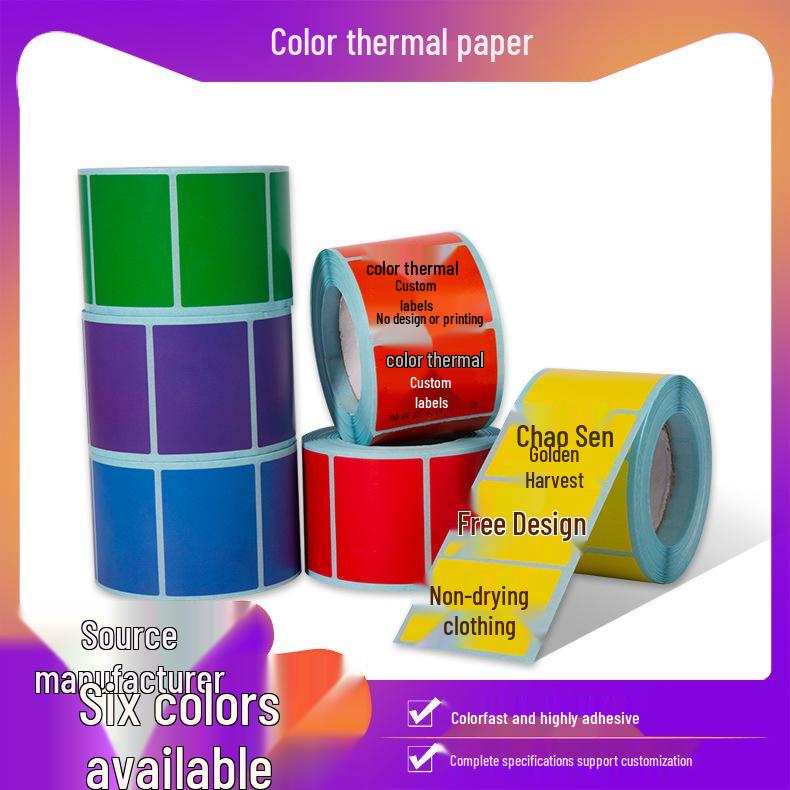 Multicolor Waterproof Thermal Paper Labels: Blank Self-Adhesive Stickers for Barcode Printing in Red and Yellow