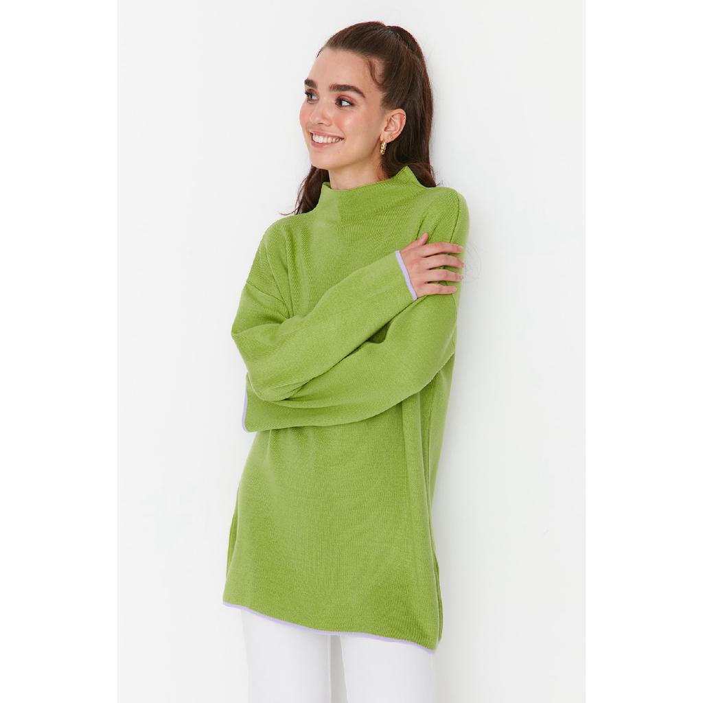 Pulover de tricot cu mânecă spaniolă cu guler verde Tctaw23ak00002