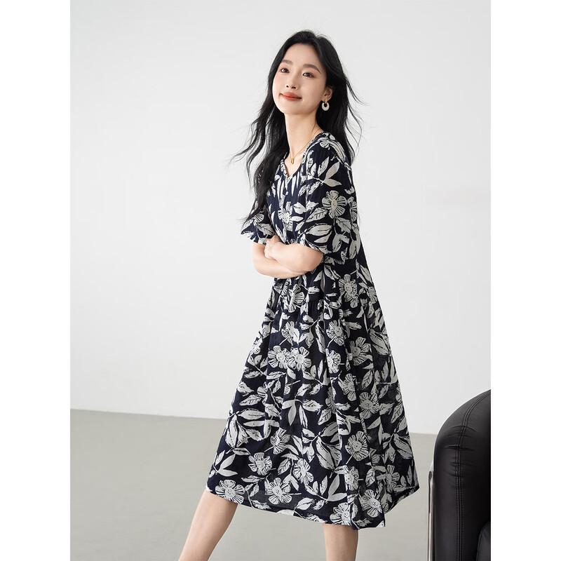 Women s Elegant Color-block A-line Short Sleeve Dress M