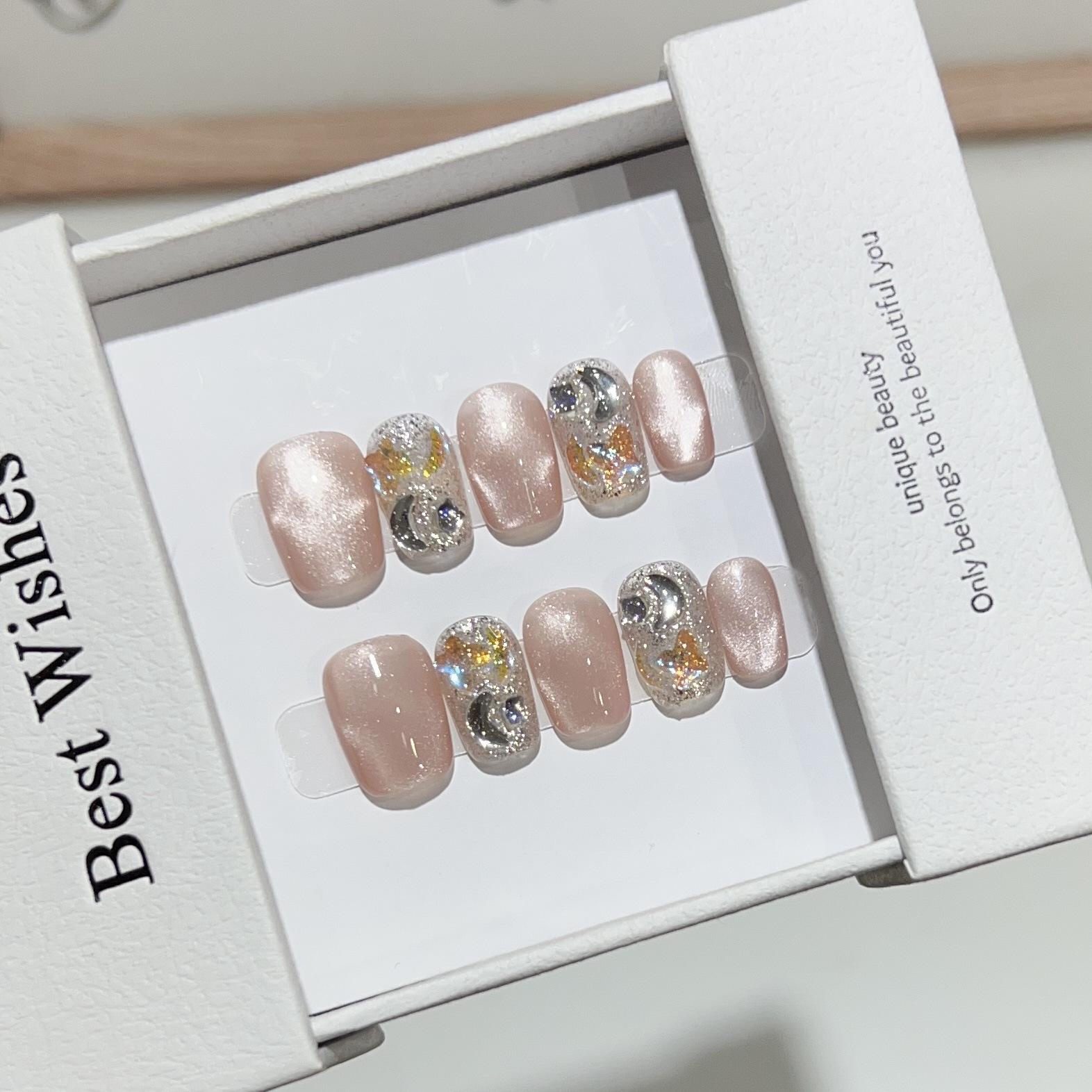 

Ежедневная короткая броня ручной работы, легкий как вода гофрированный кошачий глаз нейл-арт, лоскуты искусственных ногтей с эффектом взрыва и битого алмаза, съемные накладные ногти Large L