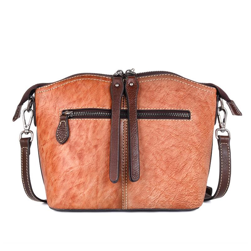 The First Layer of Cowhide One-shoulder Messenger Women's Bag, Chinese Style Rose Rose Women's Bag