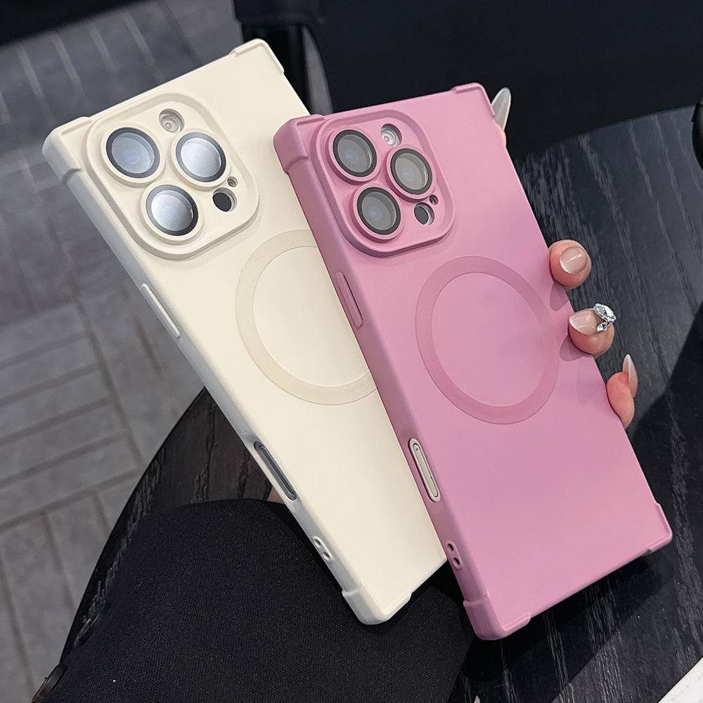 Solid Color Rectangle Shape Magnetic Shockproof Phone Case for For Iphone 13 14 1 16 17 Pro Max Wireless Charge For Cover