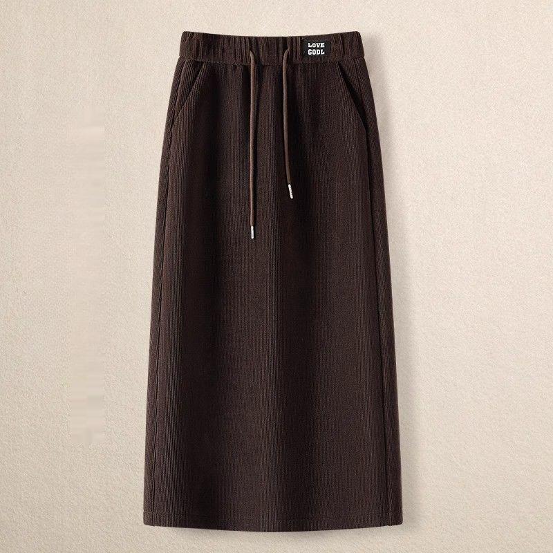 Japanese Plus Velvet Elastic Waist A-Line Skirt, Autumn/Winter