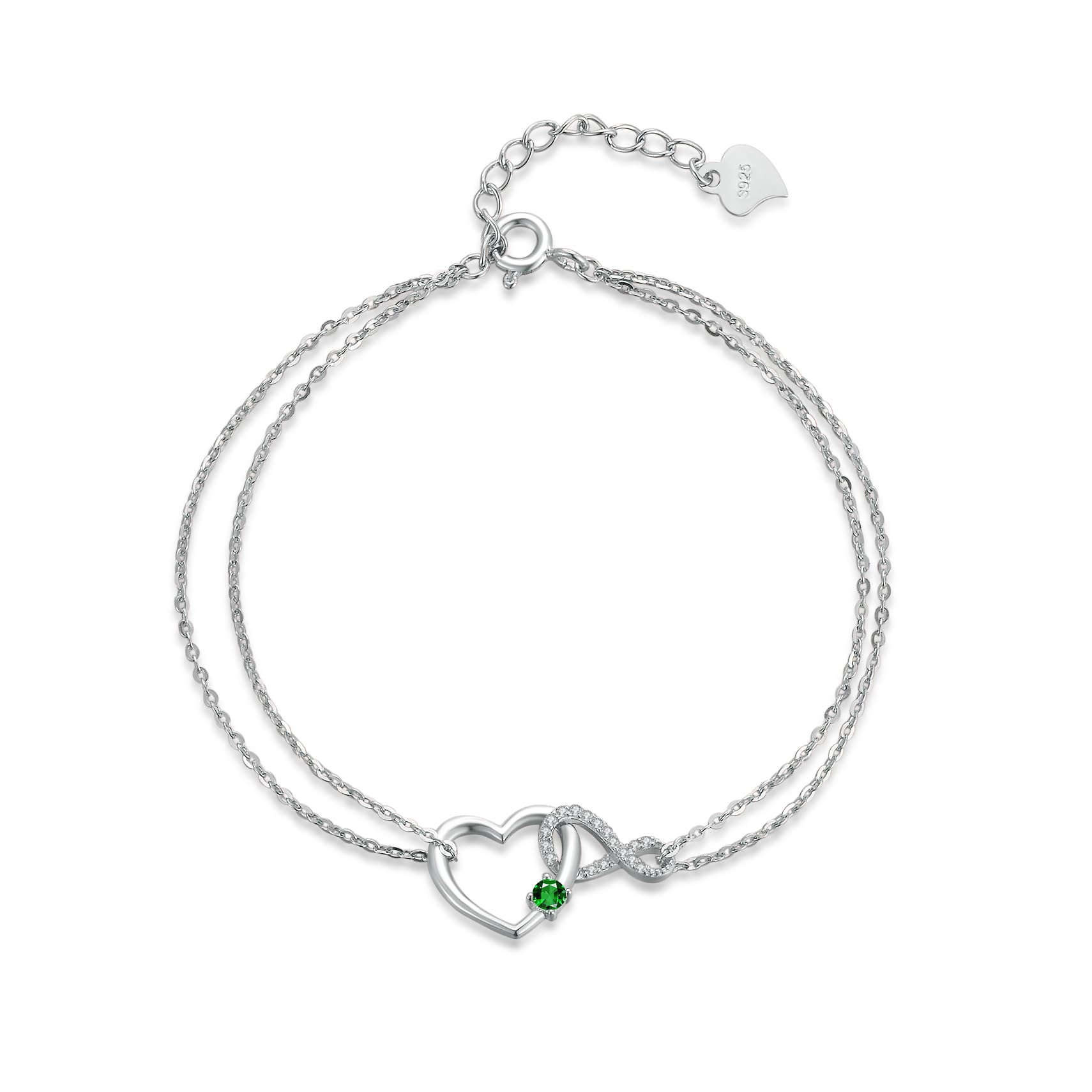

Emerald Bracelet for May Birthstone Silver Gift for Ages 40s FH.bird Women, [Infinite Love], 925, Hypoallergenic, Bracelet, Green, Simple, Accessory,