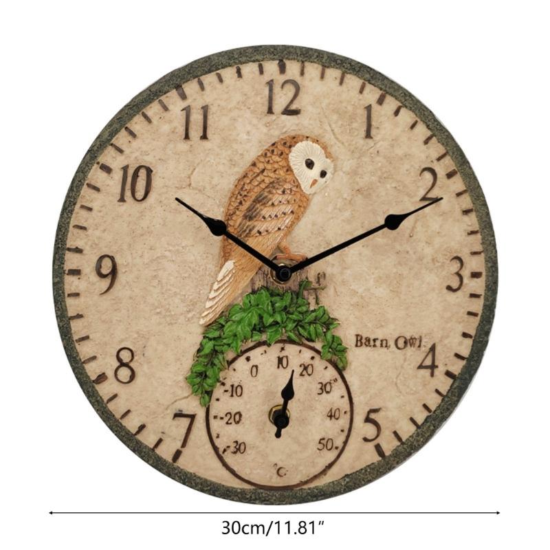 Gartenwanduhr für drinnen/draußen 12 Zoll Vintage Harzuhr mit Thermometer
