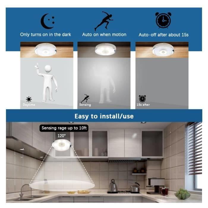 TUBE LUMINEUX Blanc chaud Armoire Placard Lampe De Nuit de Capteur de Mouvement de Pir Lampes LED Puck Lumières Portable Ga