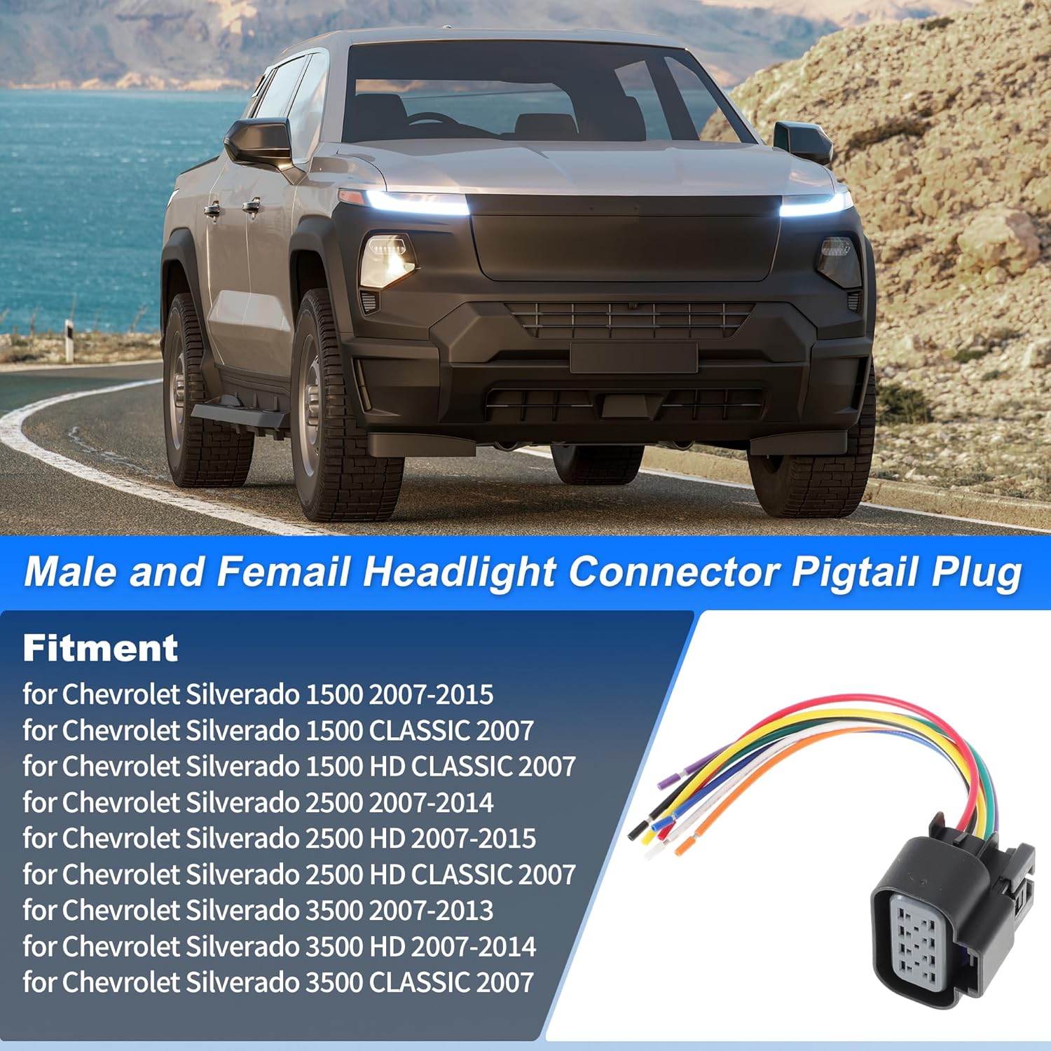 

No.22853028 Male and Female Headlights Connector Harness Plug Wire for Chevrolet Silverado 2007-2015 8 Pin Left and Right Headlights Connector