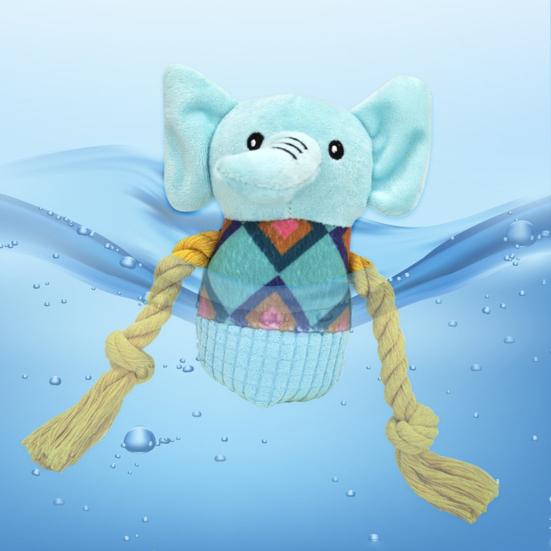Plush Elephant Dog Toy Squeaky Dog ??Chew Toy Interactive Puppy Teething Toy Stuffed Elephant with Rope Knot for Dogs Anxiety Relief Tug-of-War