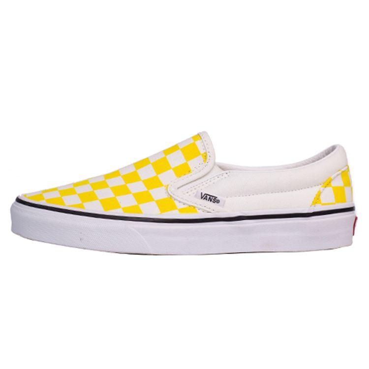 Vans Slip-On Series Comfortable Casual Low-Top Canvas Shoes Unisex Sneakers Yellow White Checkered VN0A4BV3VXL