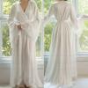 Rochie de casă elegantă din dantelă albă pentru mireasă, halat de noapte sexy, kimono lung, halat de baie, rochie de casă largă din mătase de gheață, îmbrăcăminte de relaxare