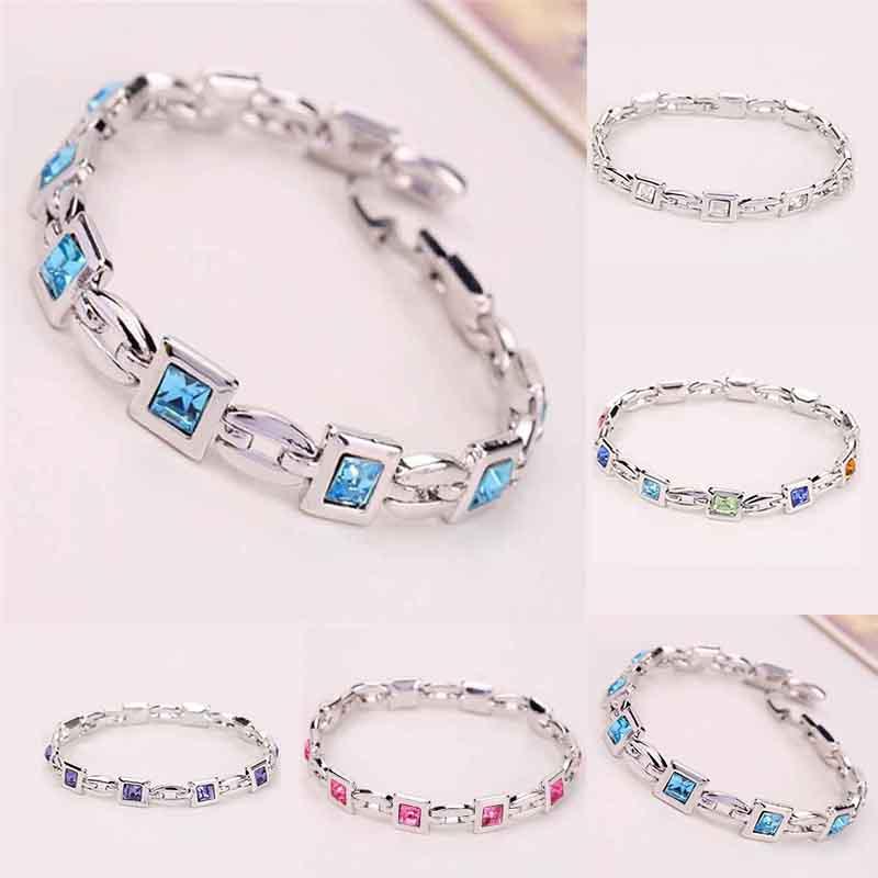 Jewelry Fashion Silver Plated Princess Cut Girl Elegant Crystal Charm Bracelet