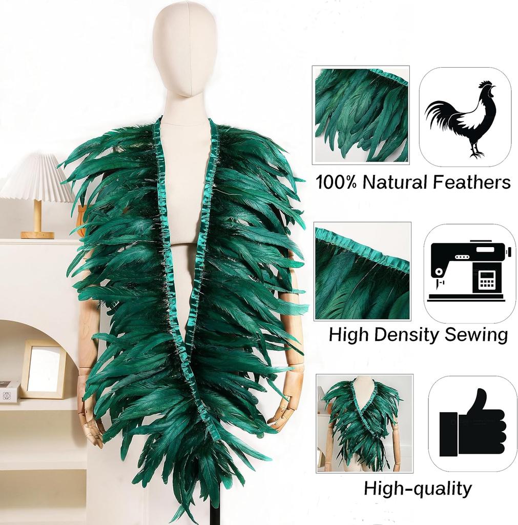 1 yard nadýchaná tmavě zelená stuha s peřím z kohoutího ocasu 25-30 cm Svatba Party Dekorace Šaty Oblečení Šití Řemeslné potřeby DIY Ozdoba
