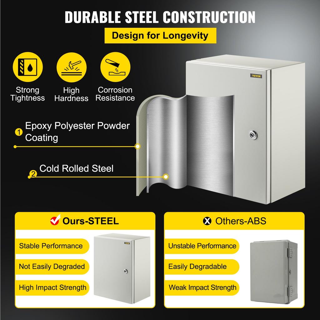 VEVOR NEMA Steel Enclosure, 40x30x20 cm NEMA 4X Steel Electrical Box, IP66 Waterproof & Dustproof, Outdoor/Indoor Electrical Junction Box