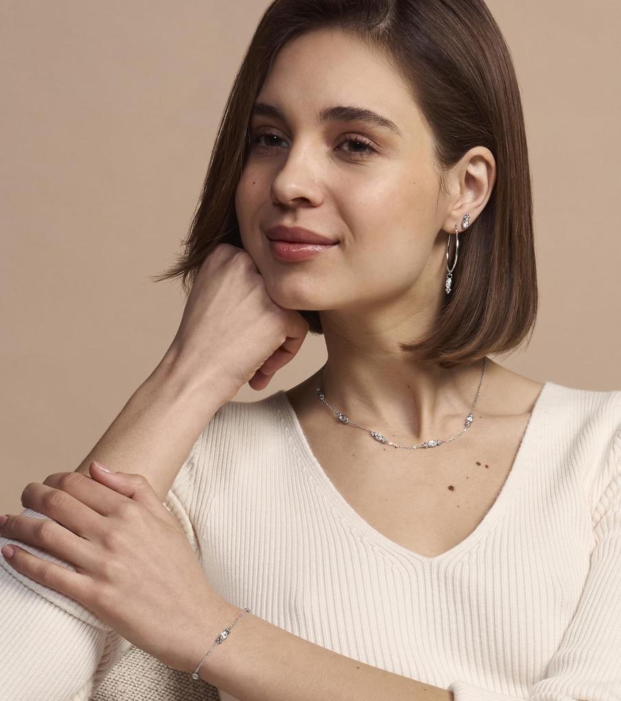 Olivia Burton Classic Dainty Silver Authorized Retailer Necklace, Station, 24100276,