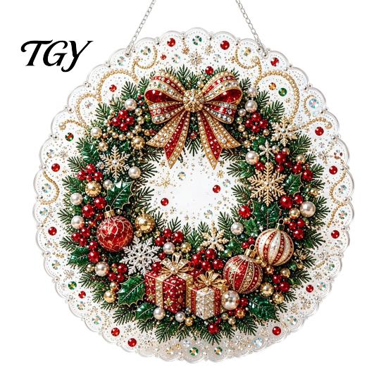 Indoor Outdoor Hanging Ornaments Christmas Acrylic Tree Ornament, Faux Pearl Art DIY Painting Holiday Party Supplies Suncatcher, 20cm Glowing