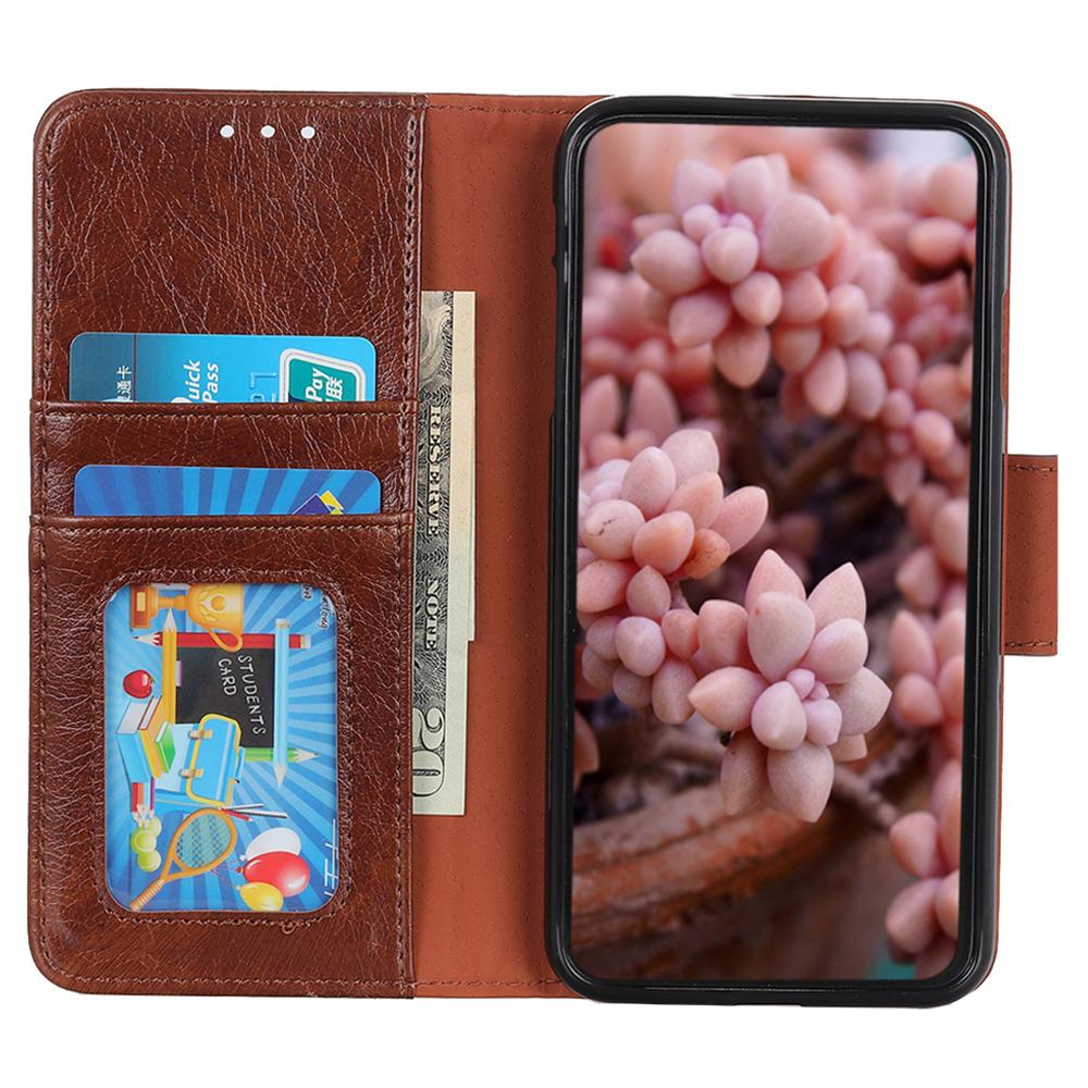 

For Motorola Edge 50 5G Case Nappa Texture Split Leather Wallet Phone Cover Brown